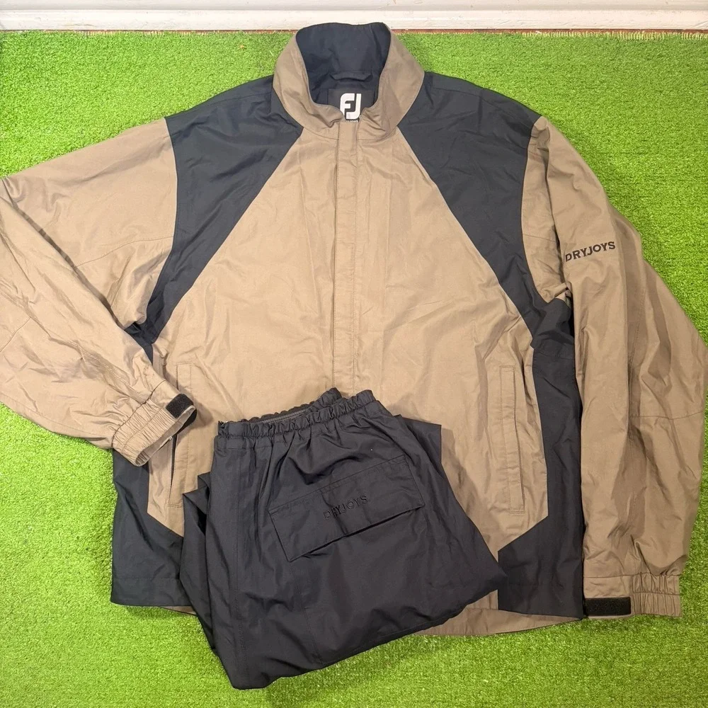 DryJoys by Foot Joy Men's LG Rain Suit Jacket & Pants Set Black Golf Wind